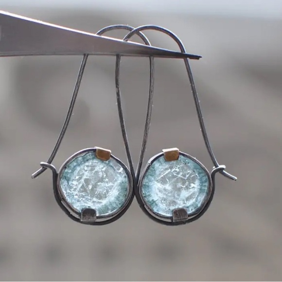 Moonstone Boho Dangle Earrings Vintage Irregular Tribal Round Blue - Picture 3 of 3